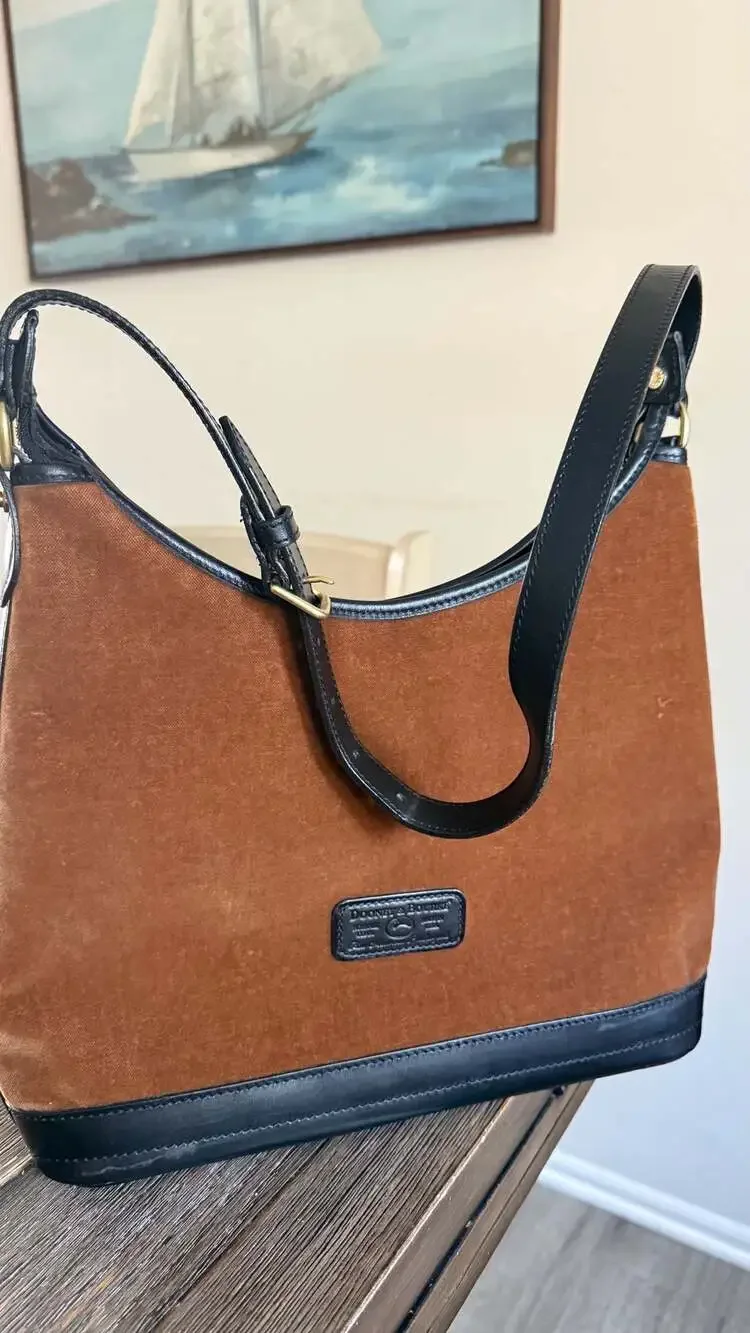 Vintage Dooney & Bourke Suede and Leather Hobo Shoulder Bag